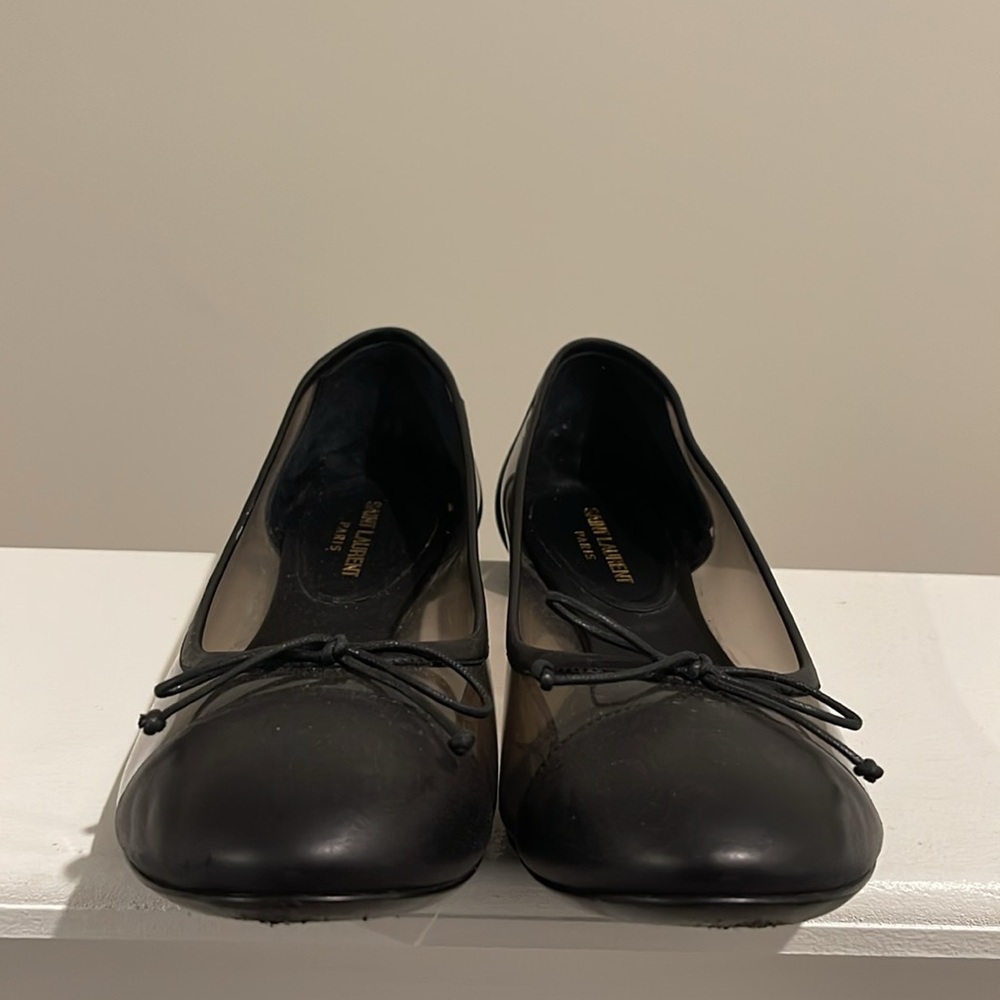 Yves Saint Laurent Black Leather & PVC Ballet Flats Size EU 40.5
